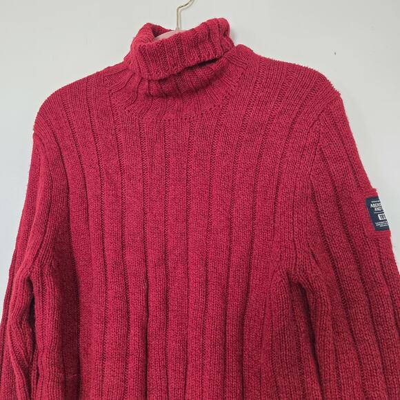 Vintage Y2K Abercrombie and Fitch Mens M Lambs Wool Ribbed Fisherman Sweater Red - Picture 3 of 9